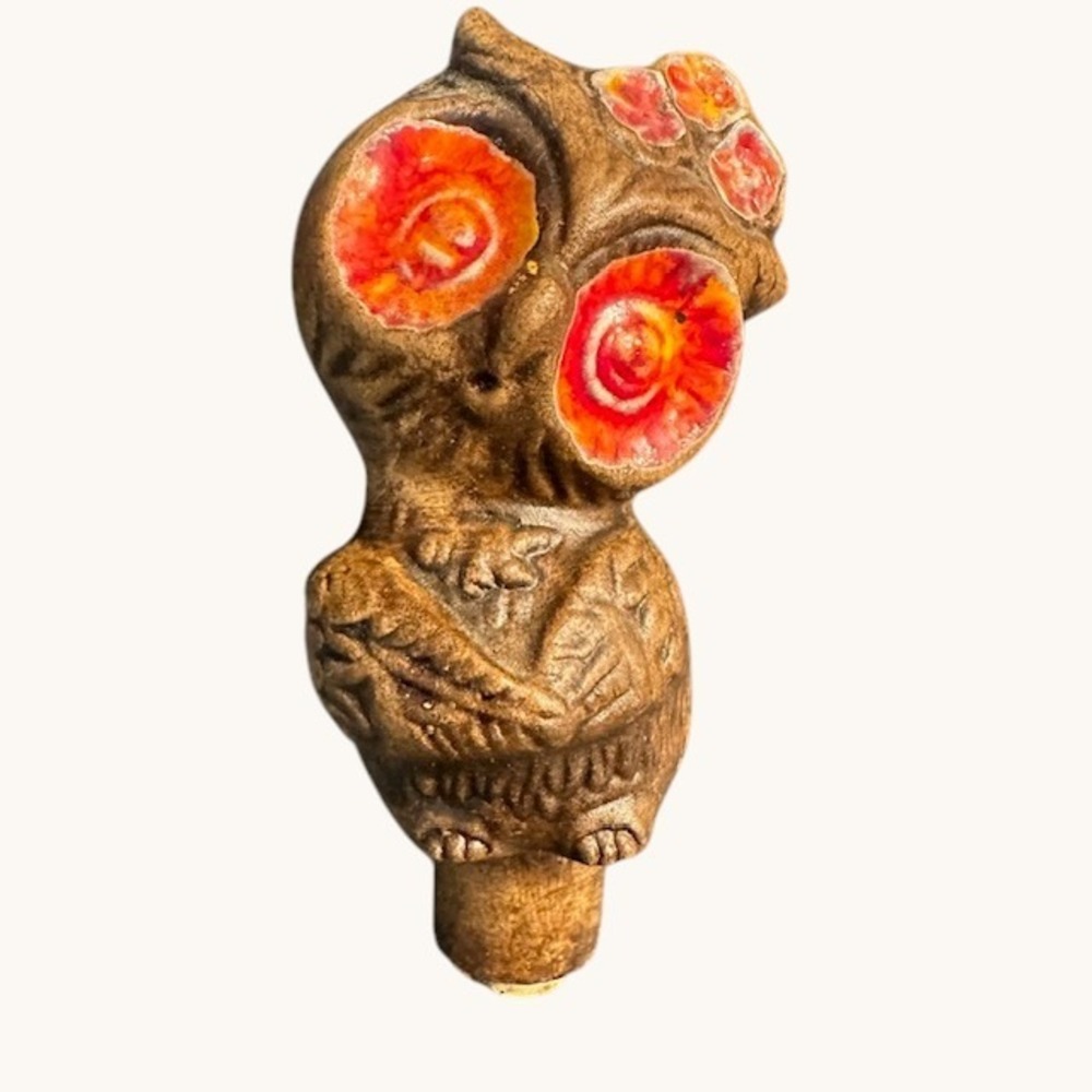 Vintage Ceramic Owl Figurine Cork Stopper Whimsical Folk Art Unique Decor